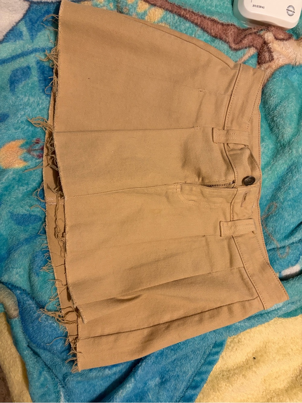 Frayed Hem Tan Mini Skirt